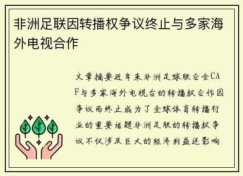 非洲足联因转播权争议终止与多家海外电视合作 非洲足联因转播权争议终止与多家海外电视合作